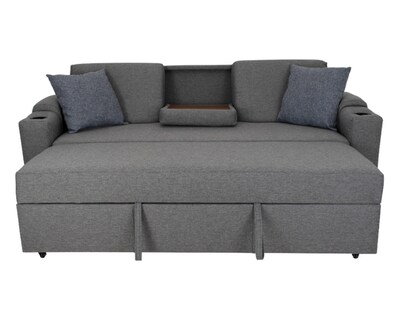 Foto 3 | Sofá Cama Easy Living Milán Gris con Mesa Plegable y Portavasos