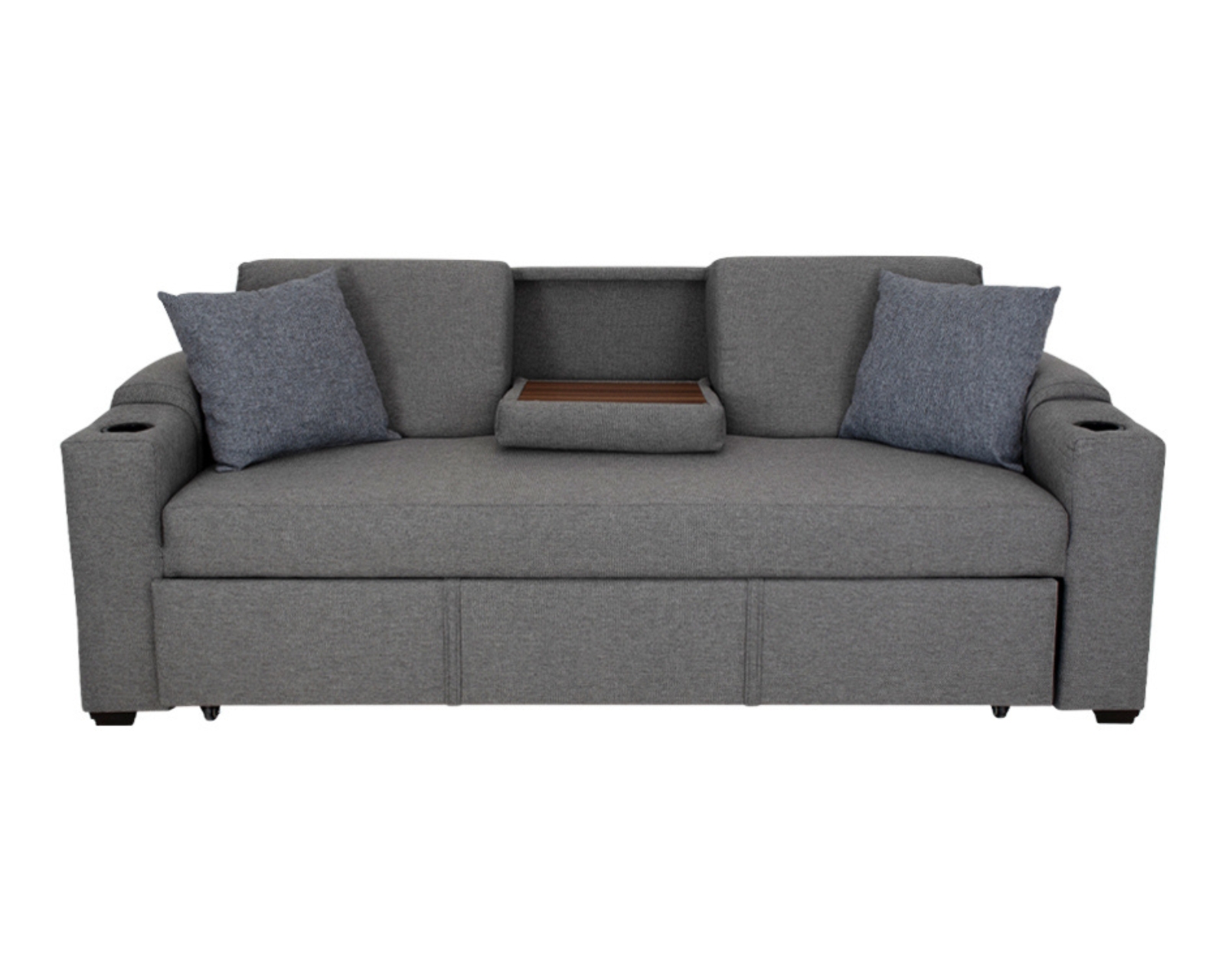 Foto 5 pulgar | Sofá Cama Easy Living Milán Gris con Mesa Plegable y Portavasos