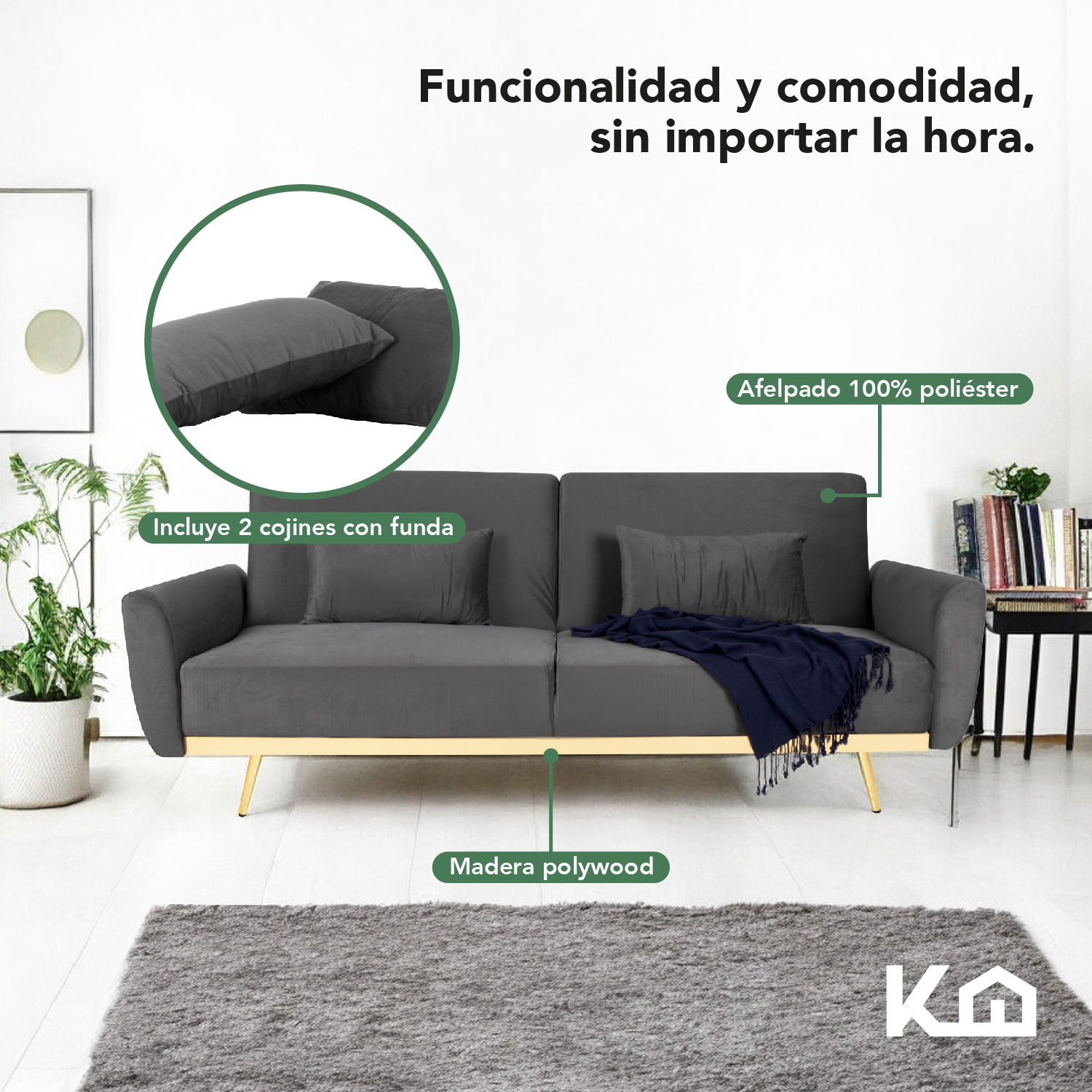 Foto 5 pulgar | Sofá Cama Silla Sillón Plegable Sala Moderna Velvet + Cojín