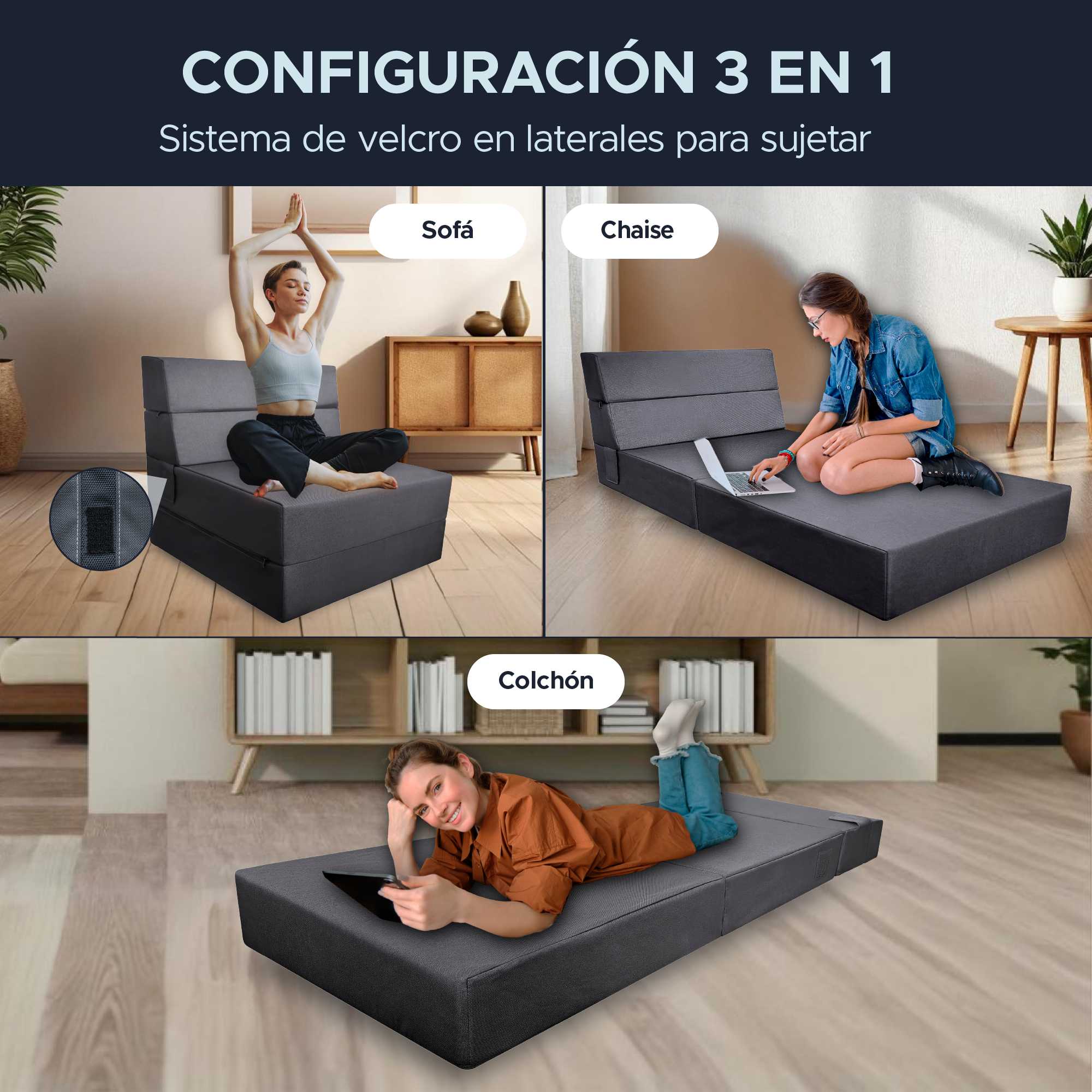 Foto 4 | Sofá Cama Individual 3 En 1 Sky Care Color Negro