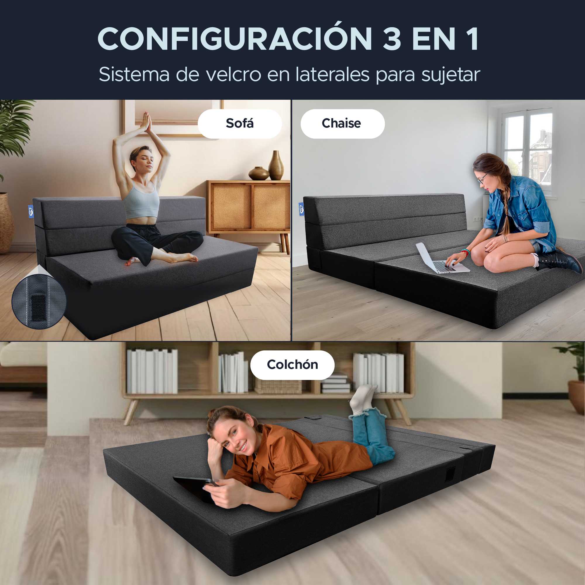 Foto 4 pulgar | Sofá Cama Matrimonial 3 En 1 Sky Care Color Negro