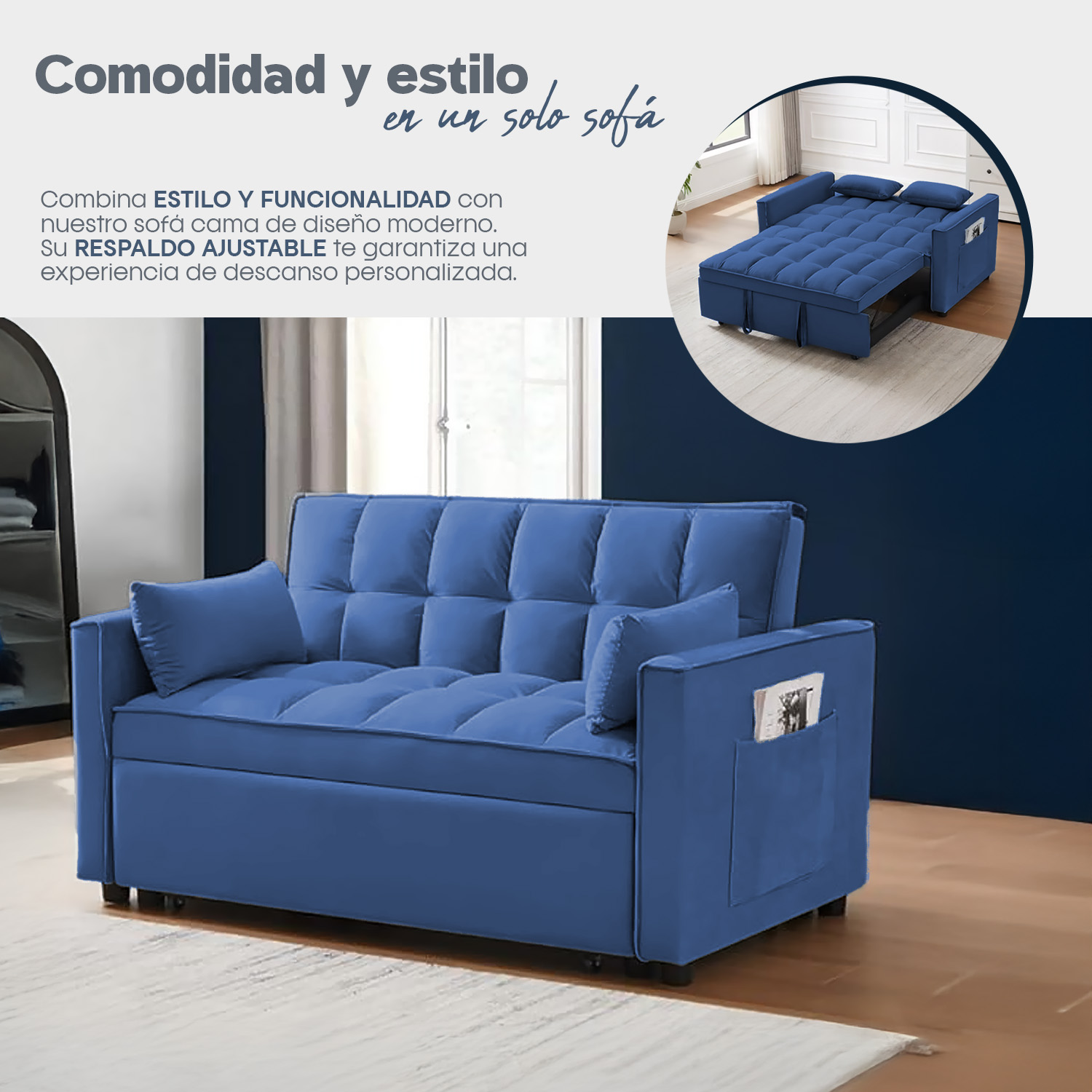 Foto 7 pulgar | Sofá Cama Reclinable Convertible Bossa Anders Azul