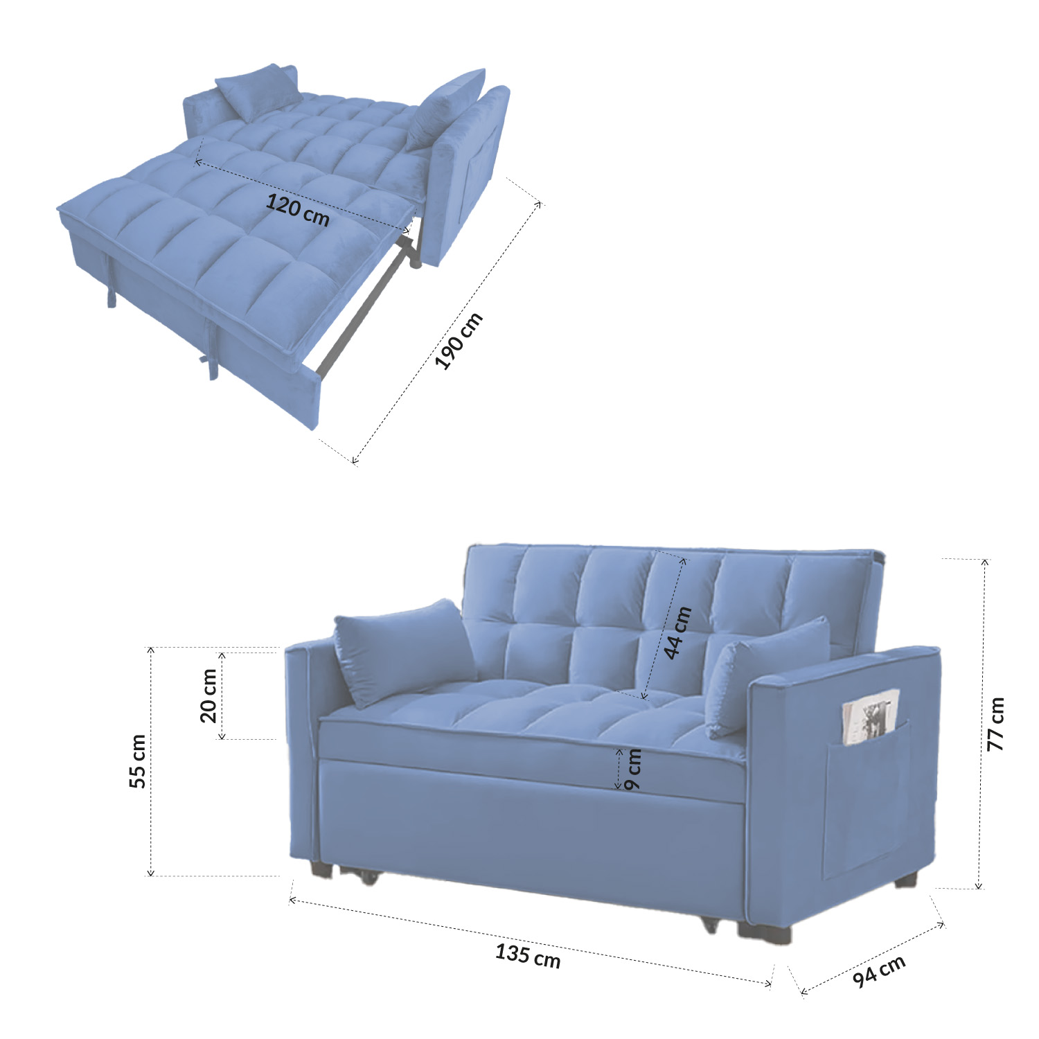 Foto 8 | Sofá Cama Reclinable Convertible Bossa Anders Azul