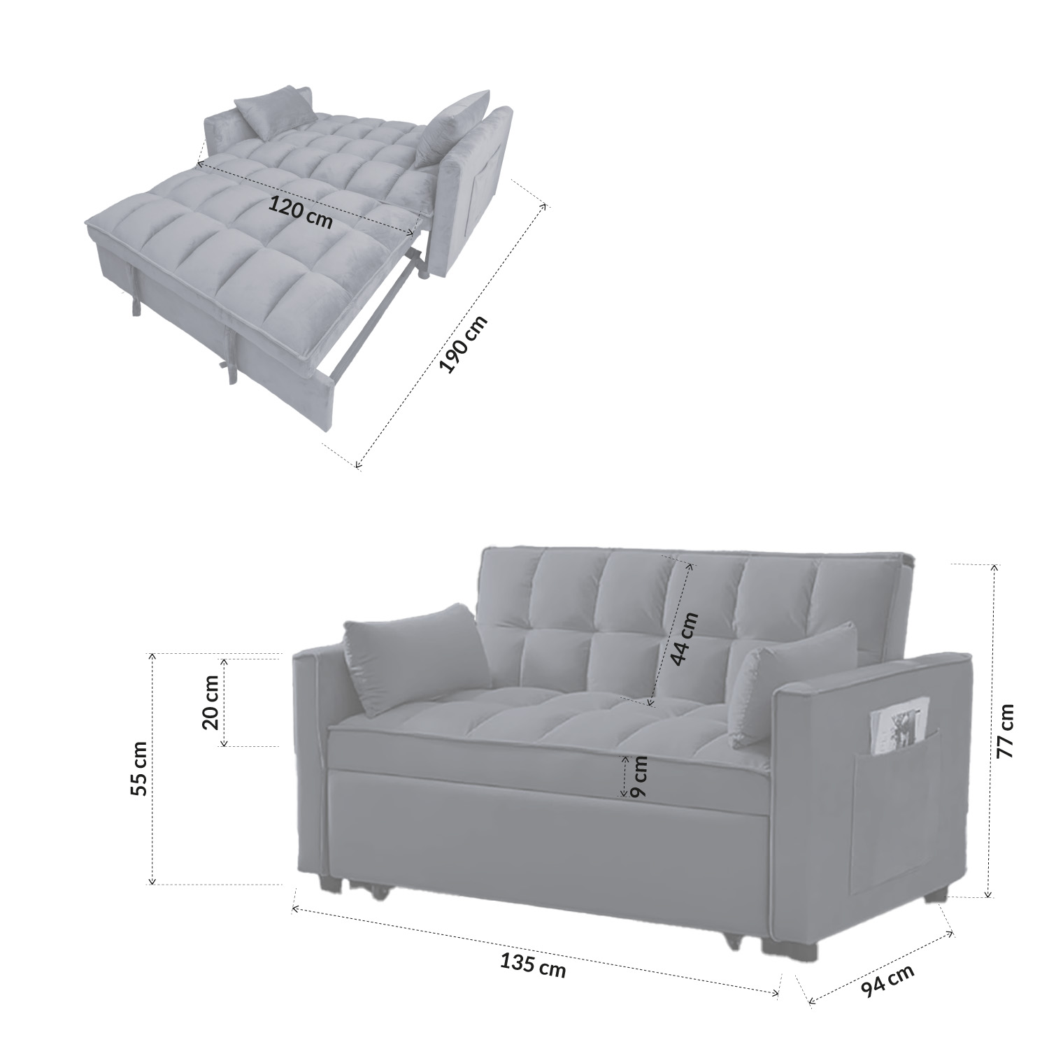 Foto 9 pulgar | Sofá Cama Reclinable Convertible Bossa Anders Gris