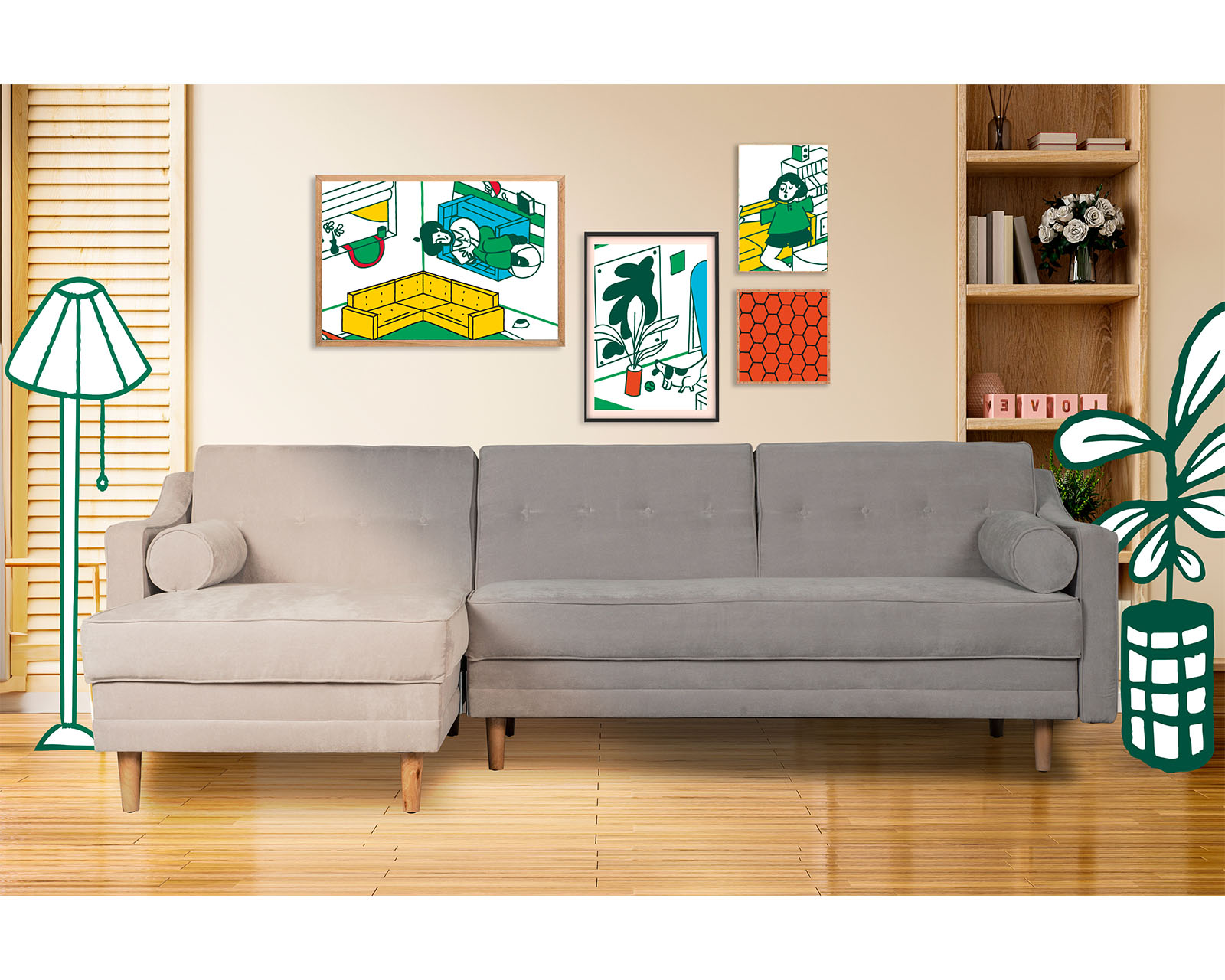 Foto 6 pulgar | Sala Modular Mondlak Gris Claro Makora Beehive Memory Foam Velvet