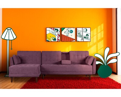 Foto 5 | Sala Modular Annara Morado Makora Beehive Memory Foam De Velvet Con Portavasos