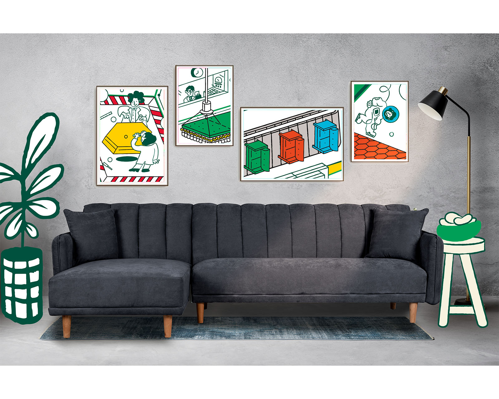 Foto 1 | Sala Modular Bottari Gris Oxford Makora Beehive Memory Foam De Velvet
