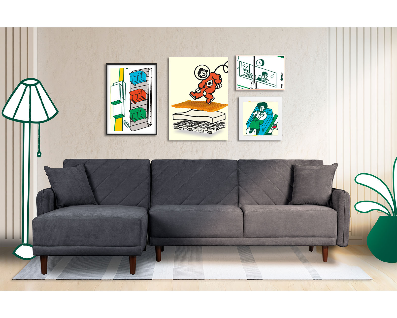 Foto 1 | Sala Modular Cosmo Gris Oxford Makora Beehive Memory Foam De Velvet