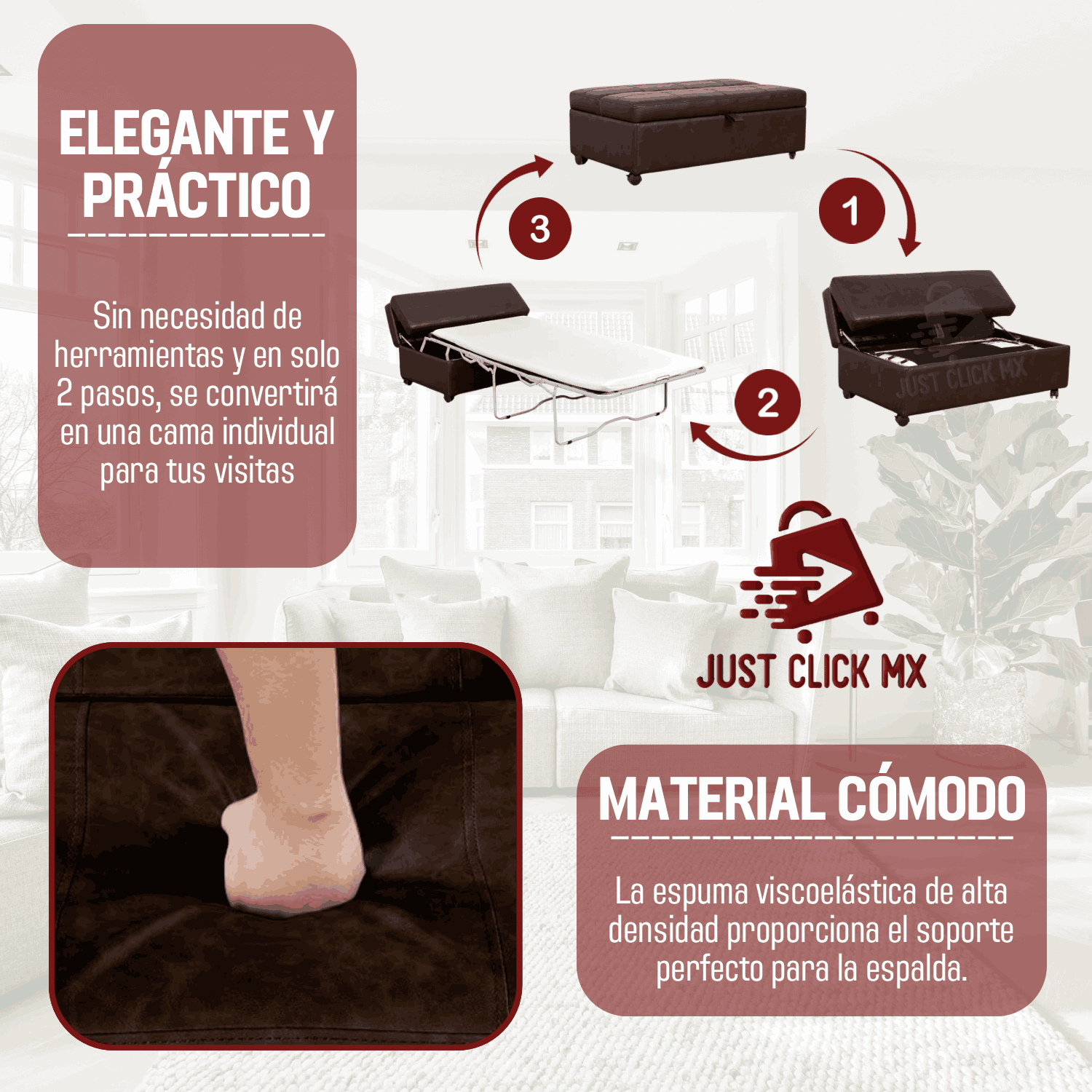 Foto 2 | Mueble Otomano Estilo Baul Con Cama Plegable Sofa Premium-justclick Mx