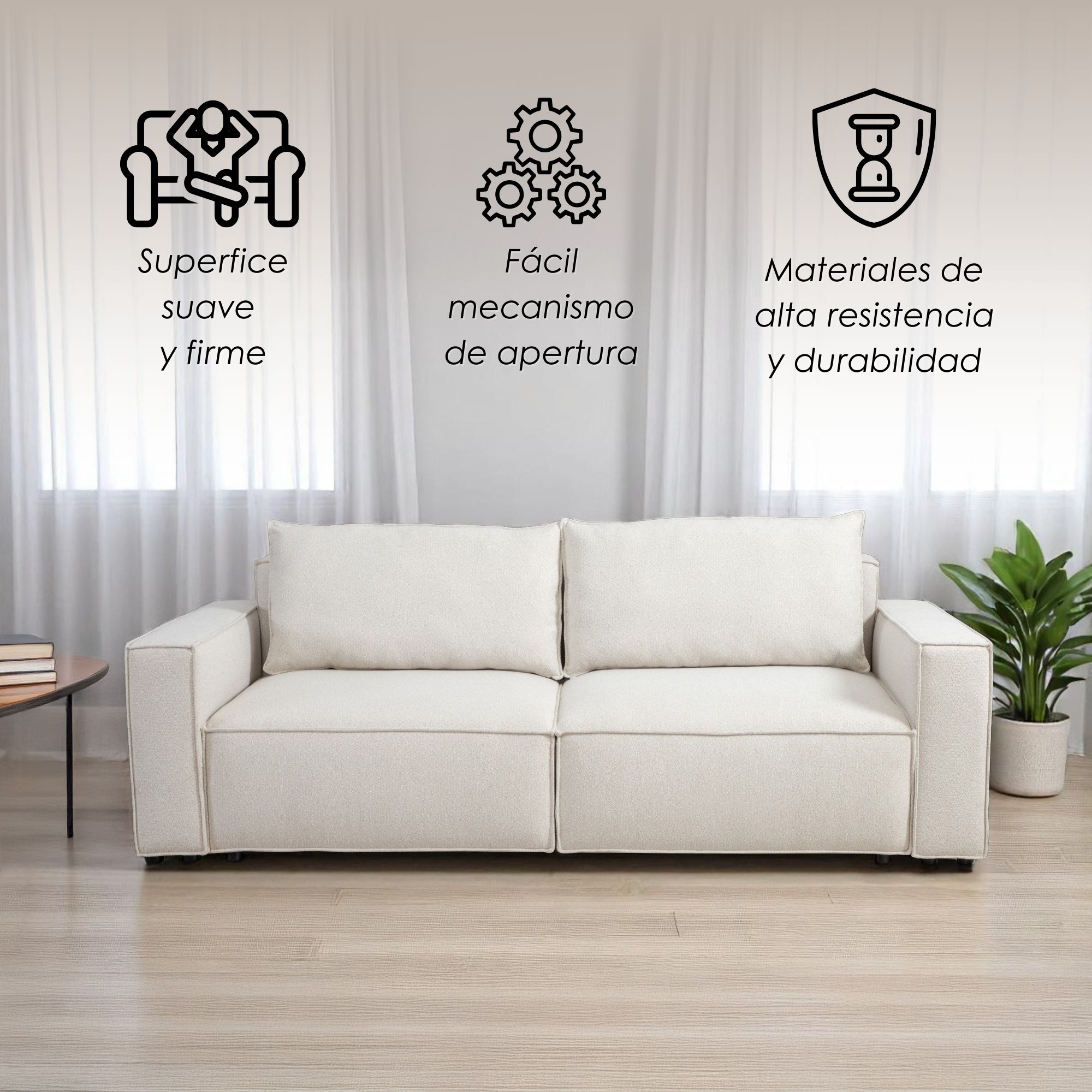 Foto 3 | Ilios Innova | Sofá Cama Moderno Con Relleno De Espuma, Tela De Poliéster Y Estructura De Madera Color Beige