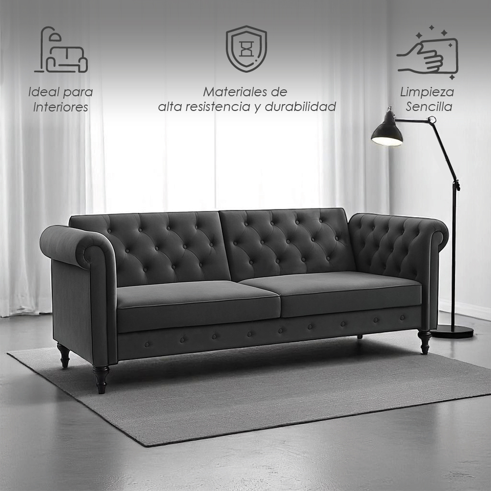 Foto 4 pulgar | Ilios Innova | Sofá Cama Moderno De Terciopelo Con Espuma Y Patas De Madera, Ideal Para Interiores