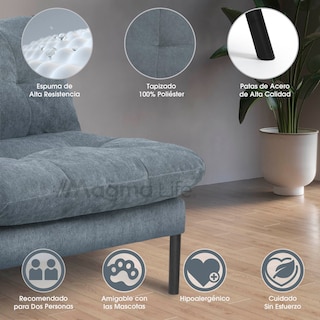 Foto 2 | Magma Life Sofá Cama Color Gris, Estructura De Hierro, Tapizado En Lino Y Relleno De Algodón, Diseño Elegante Y Compa