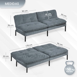 Foto 3 | Magma Life Sofá Cama Color Gris, Estructura De Hierro, Tapizado En Lino Y Relleno De Algodón, Diseño Elegante Y Compa