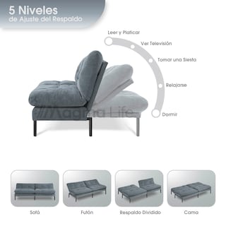 Foto 5 | Magma Life Sofá Cama Color Gris, Estructura De Hierro, Tapizado En Lino Y Relleno De Algodón, Diseño Elegante Y Compa
