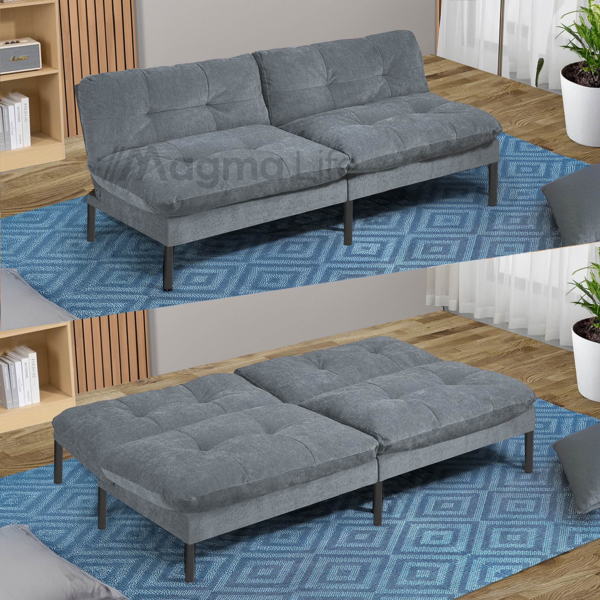 Foto 6 | Magma Life Sofá Cama Color Gris, Estructura De Hierro, Tapizado En Lino Y Relleno De Algodón, Diseño Elegante Y Compa