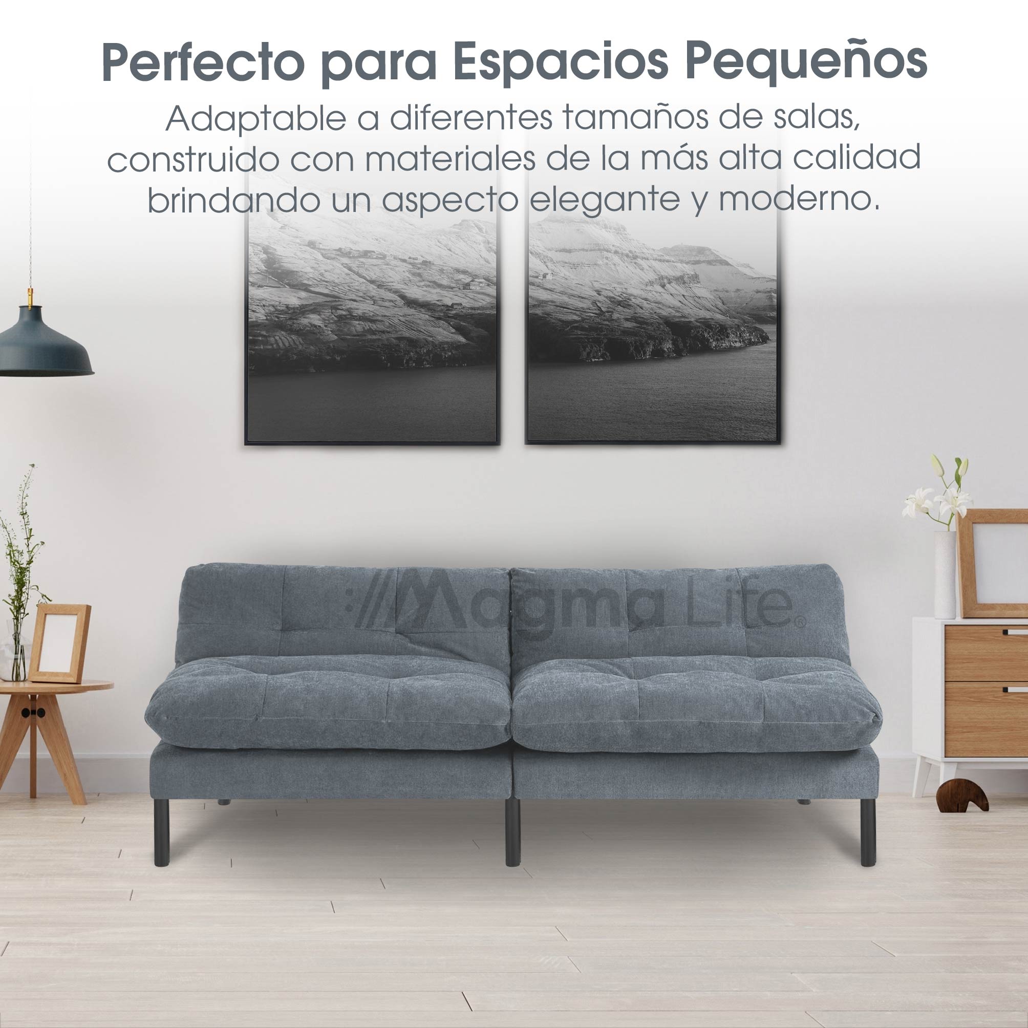Foto 7 | Magma Life Sofá Cama Color Gris, Estructura De Hierro, Tapizado En Lino Y Relleno De Algodón, Diseño Elegante Y Compa