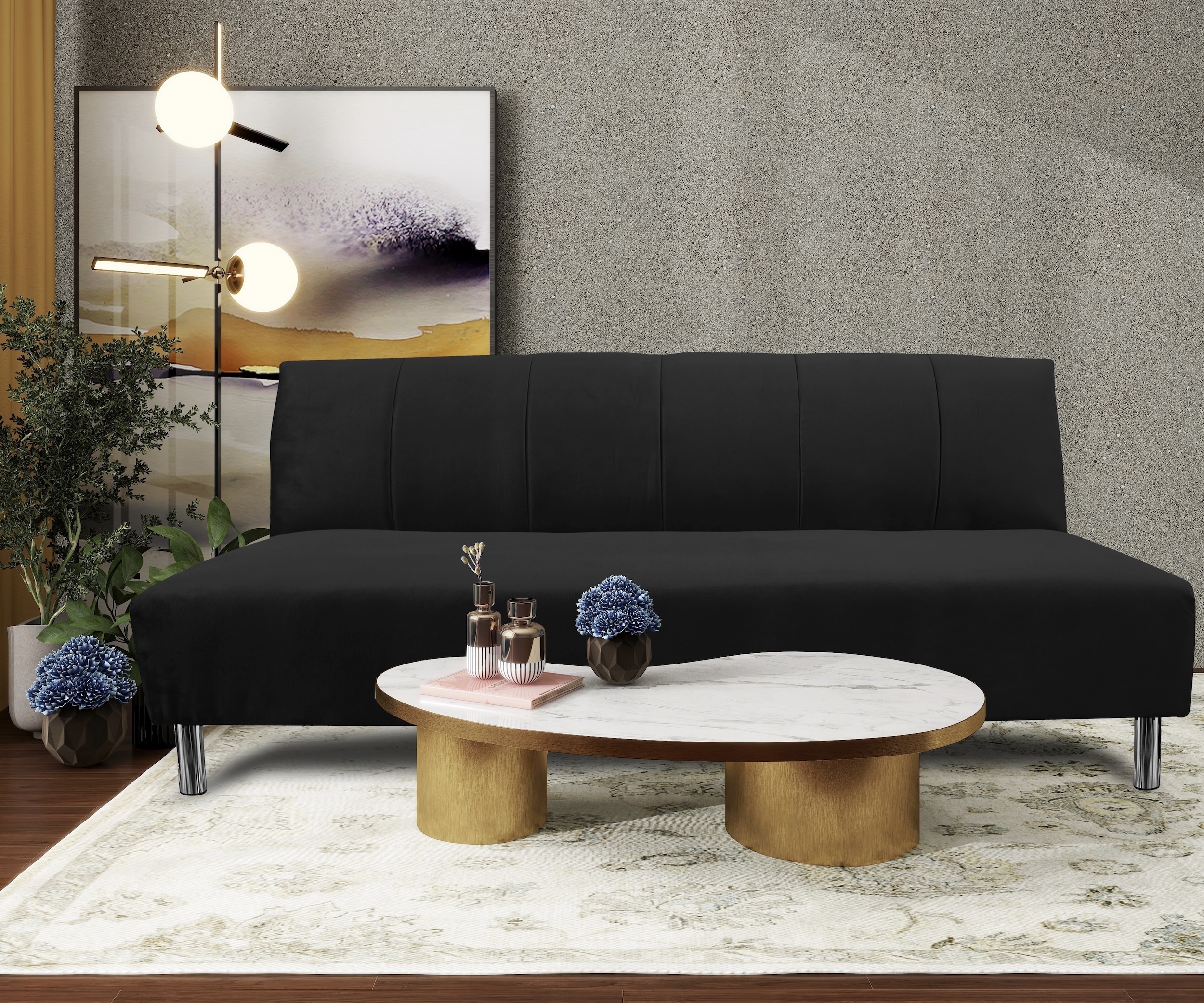 Sofa Cama Reclinable El Bazar Store Miami Negro Terciopelo, Futon 3 Posiciones, Sala, Love Seat