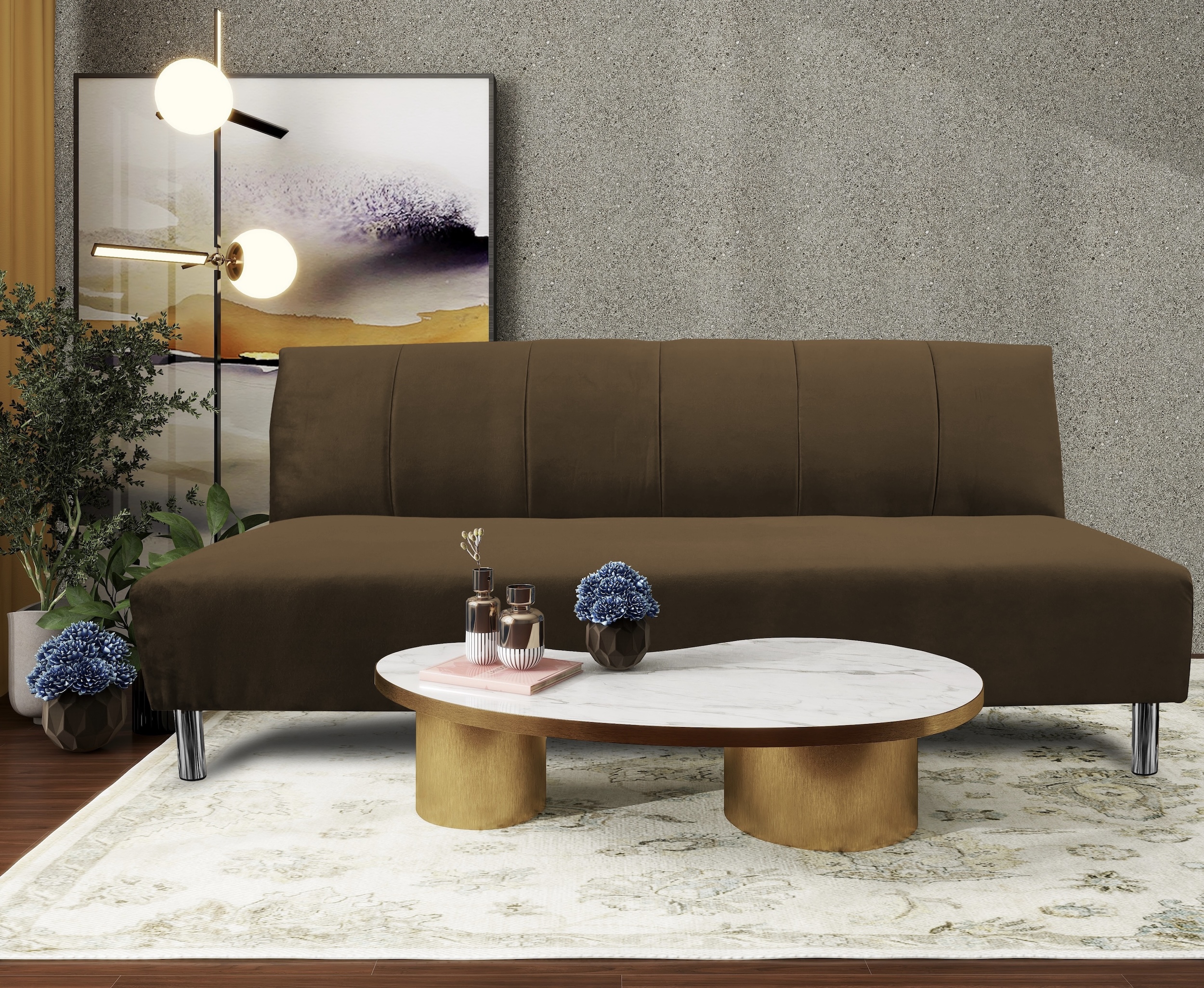 Sofa Cama Reclinable El Bazar Store Miami Chocolate Terciopelo, Futon 3 Posiciones, Sala