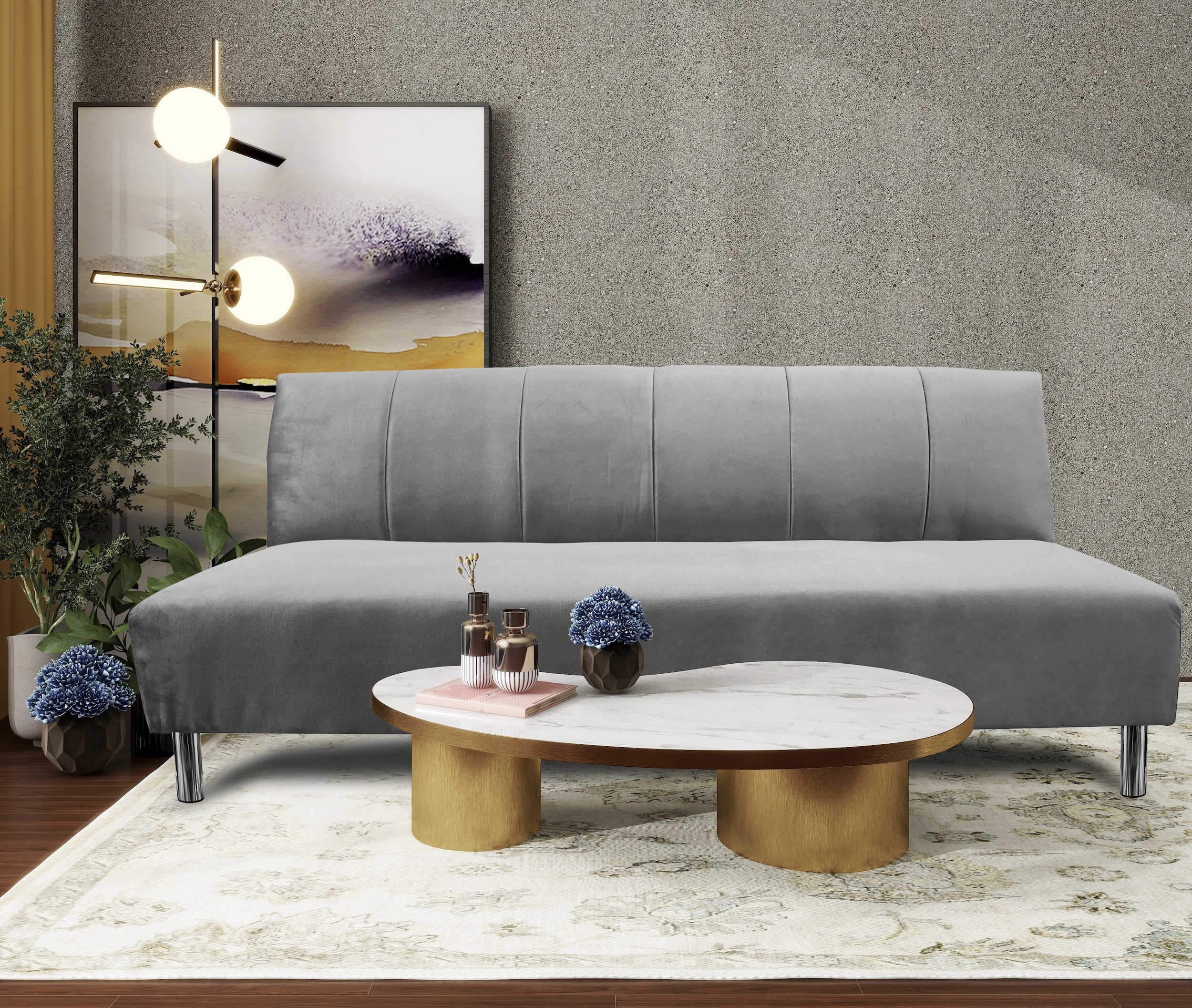 Foto 3 pulgar | Sofa Cama Reclinable El Bazar Store Miami Plata Terciopelo, Futon 3 Posiciones, Sala, Love Seat