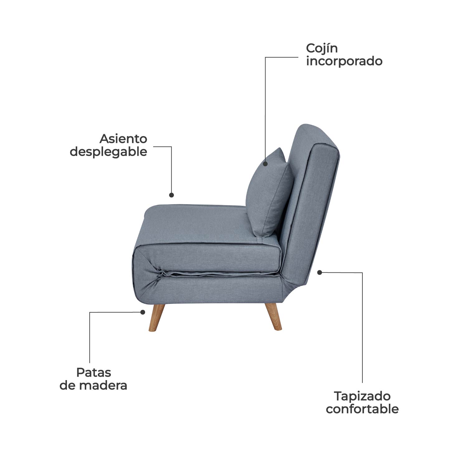 Foto 7 pulgar | Sillón Sofá Cama Individual Relan Velne Plegable Gris