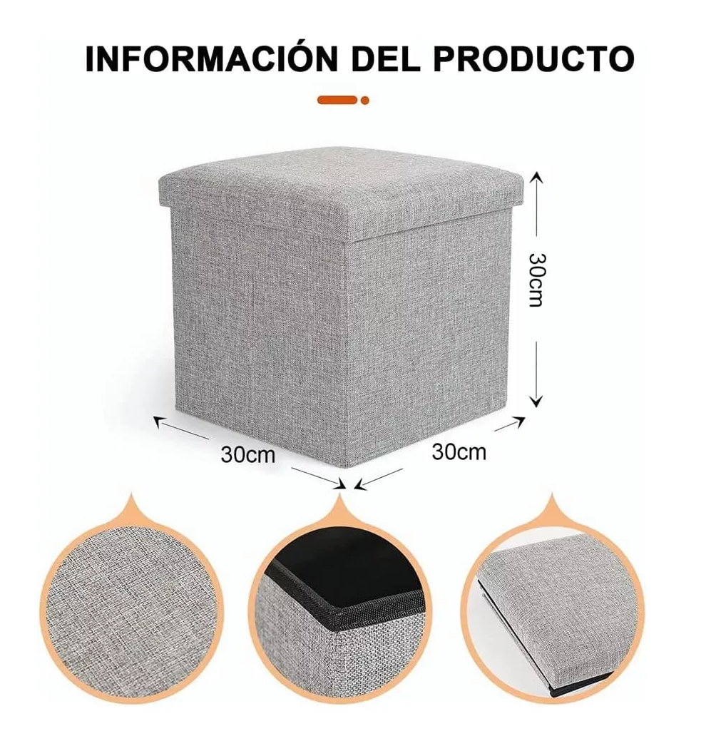 Foto 6 pulgar | Taburete Cubo Organizador Plegable con Cajón Almacenador Gris