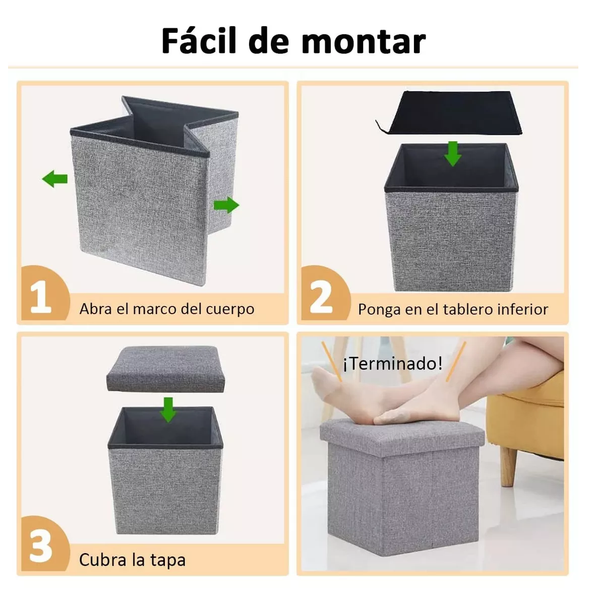 Foto 3 pulgar | Taburete Cubo Organizador Plegable con Cajón Almacenador Gris