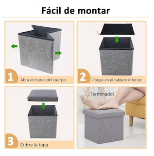 Foto 2 | Taburete Cubo Organizador Plegable con Cajón Almacenador Gris
