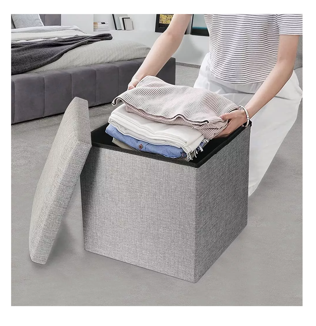 Foto 4 pulgar | Taburete Cubo Organizador Plegable con Cajón Almacenador Gris