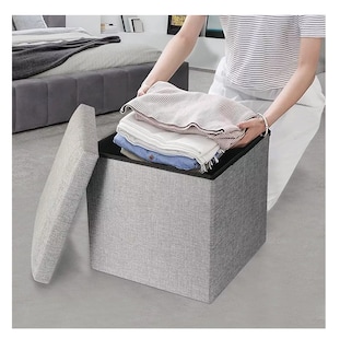 Foto 3 | Taburete Cubo Organizador Plegable con Cajón Almacenador Gris
