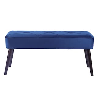 Foto 1 | Taburete Tapizado En Terciopelo Azul Con Patas De Madera De Caucho De Nogal Y Marco De Madera