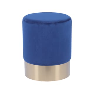 Foto 1 | Taburete Cilíndrico Tapizado En Terciopelo Azul Con Base De Acero Inoxidable En Acabado Dorado