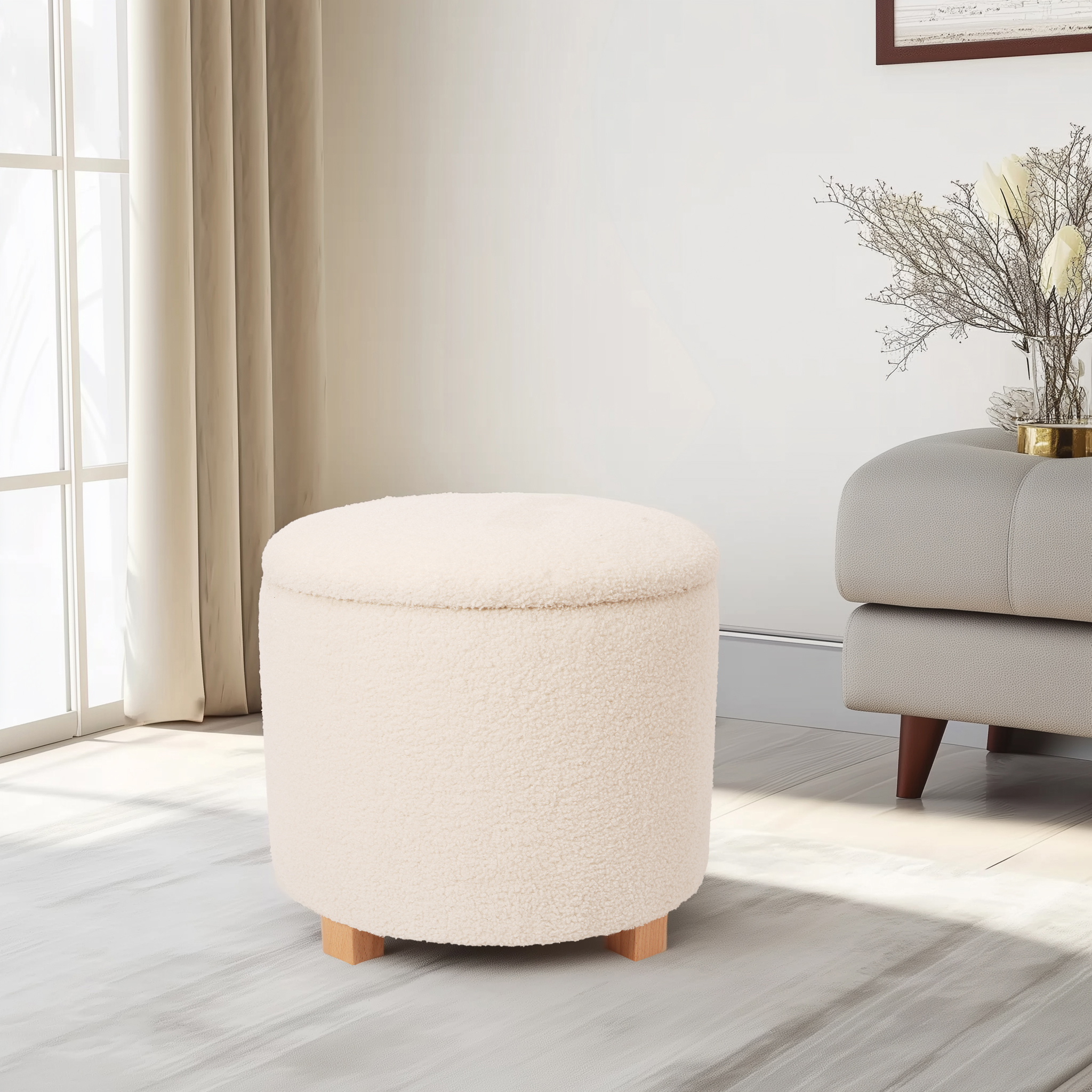 Foto 4 | Taburete Otomano  Mu:4life  Ms501t  Blanco  Con Asiento Acolchado, Baúl De Almacenaje Y Tapa De Mdf