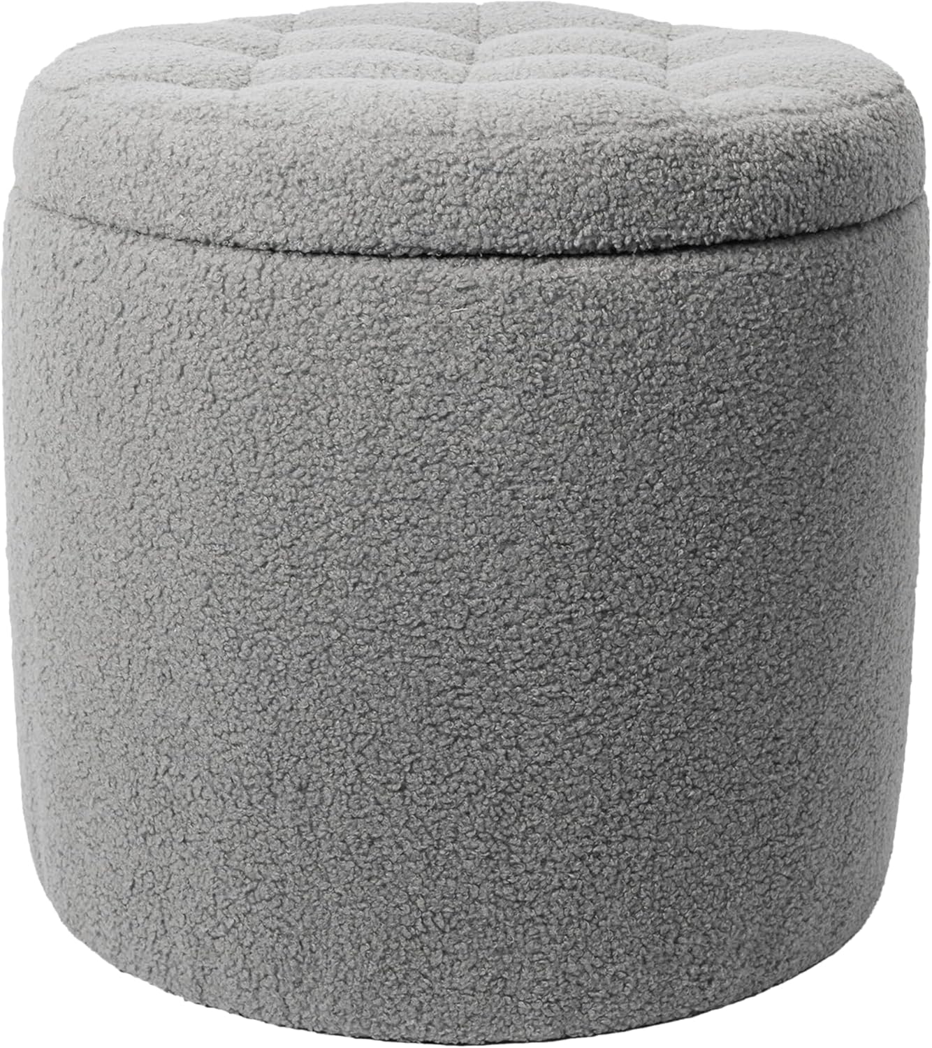 Taburete Otomano Redondo Mu:4life Gris con Asiento Acolchado Baúl de Almacenaje y Tapa de Mdf