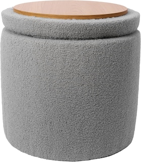 Foto 2 | Taburete Otomano Redondo Mu:4life Gris con Asiento Acolchado Baúl de Almacenaje y Tapa de Mdf