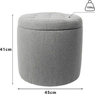 Foto 3 | Taburete Otomano Redondo Mu:4life Gris con Asiento Acolchado Baúl de Almacenaje y Tapa de Mdf