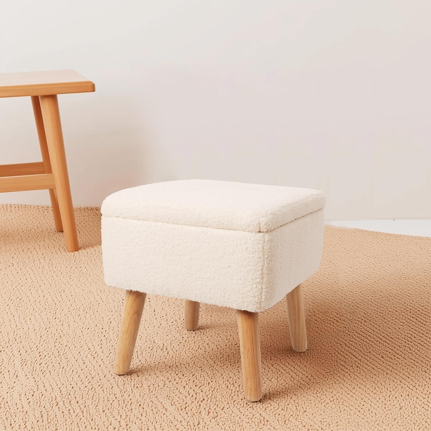 Foto 6 pulgar | Taburete Otomano Redondo Mu:4life Blanco con Asiento Acolchado Baúl de Almacenaje y Tapa de Mdf