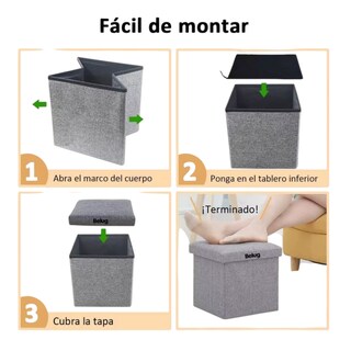 Foto 2 | Taburete Belug Cubo Organizador Plegable Con Cajón Almacenador Gris