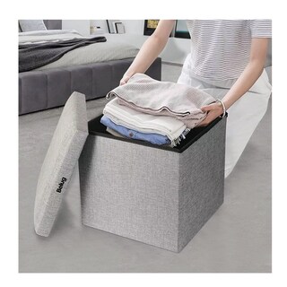 Foto 5 | Taburete Belug Cubo Organizador Plegable Con Cajón Almacenador Gris
