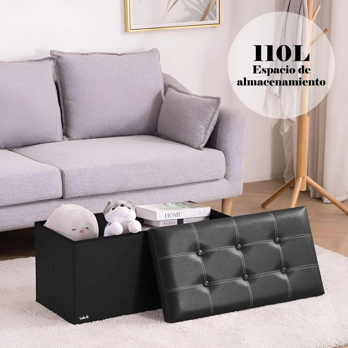 Foto 5 | Taburete Almacenamiento Cuero Plegable 110 L 3in1 Lab.g Negro