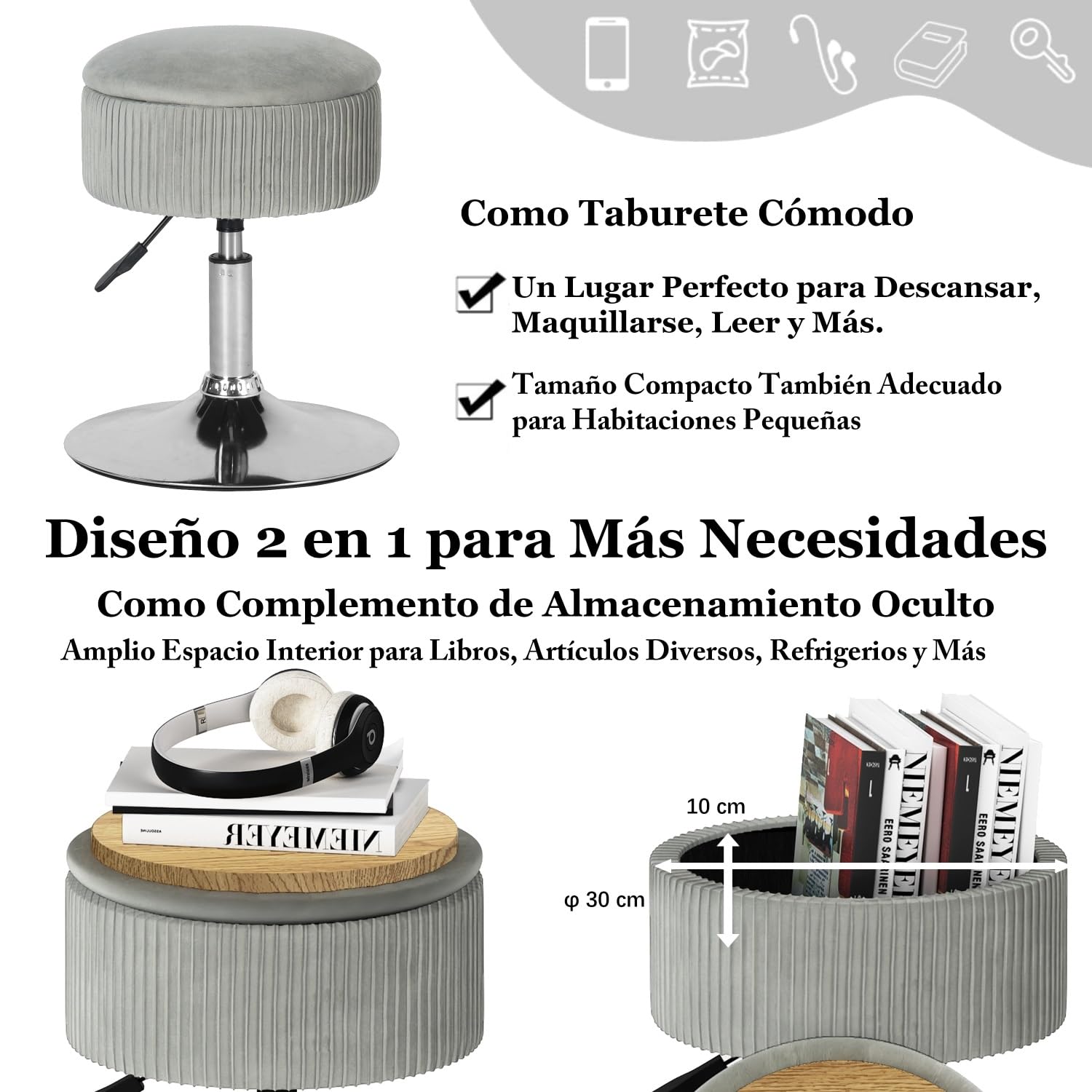 Foto 6 pulgar | Taburete Furniturer Theehe Gris