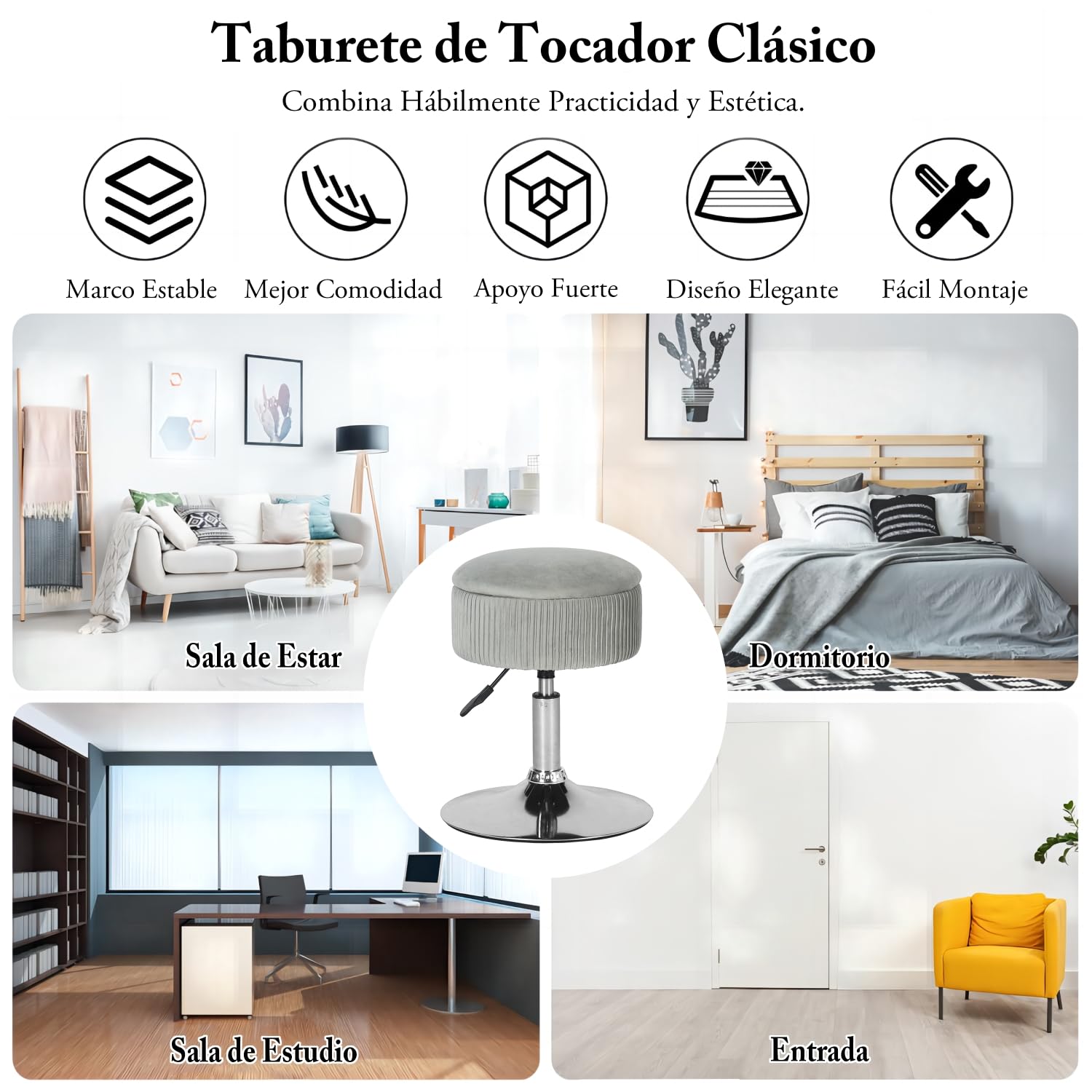 Foto 9 pulgar | Taburete Furniturer Theehe Gris