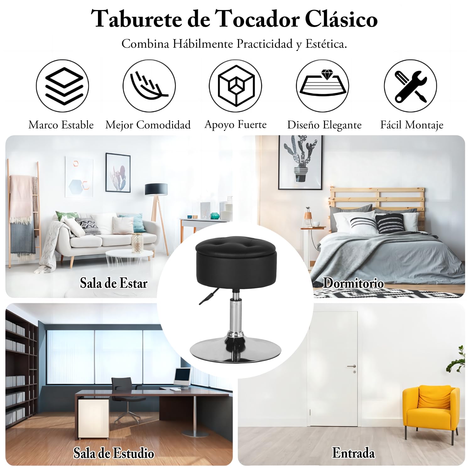 Foto 8 | Taburete Furniturer Theehe Negro