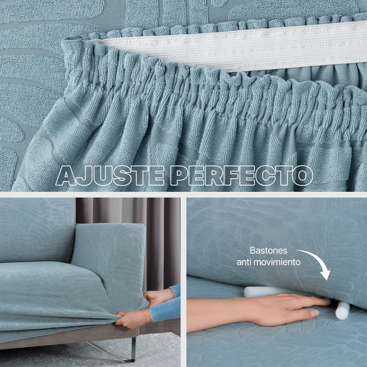 Foto 5 | Juego Protector Cubre Salas Real Textil Elástico Azul Grisáceo Ajustable 3 Piezas