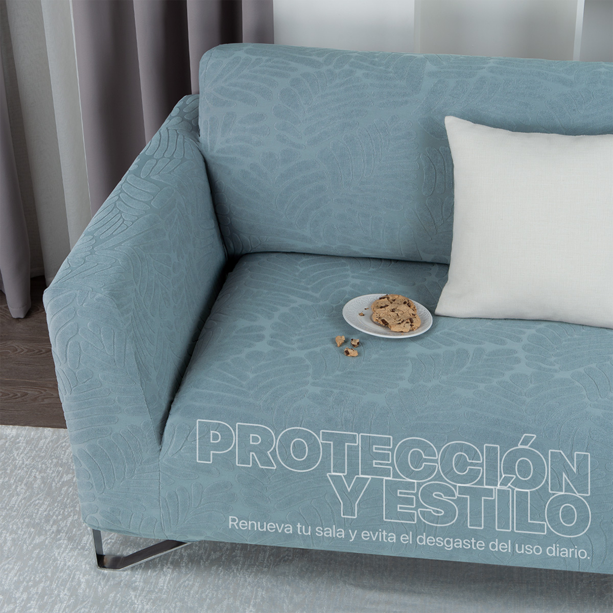 Foto 6 | Juego Protector Cubre Salas Real Textil Elástico Azul Grisáceo Ajustable 3 Piezas