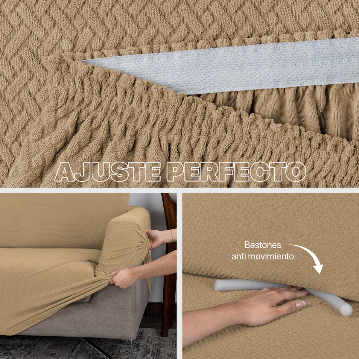 Foto 5 | Juego Protector Cubre Salas Real Textil Elástico Ocre Ajustable 3 Piezas