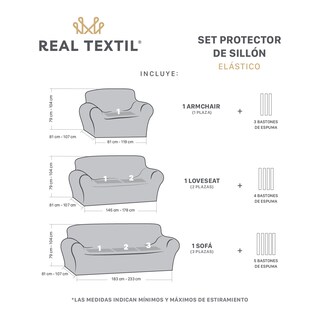 Foto 4 | Juego Protector Cubre Salas Real Textil Elástico Gris Oxford Oscuro Ajustable 3 Piezas