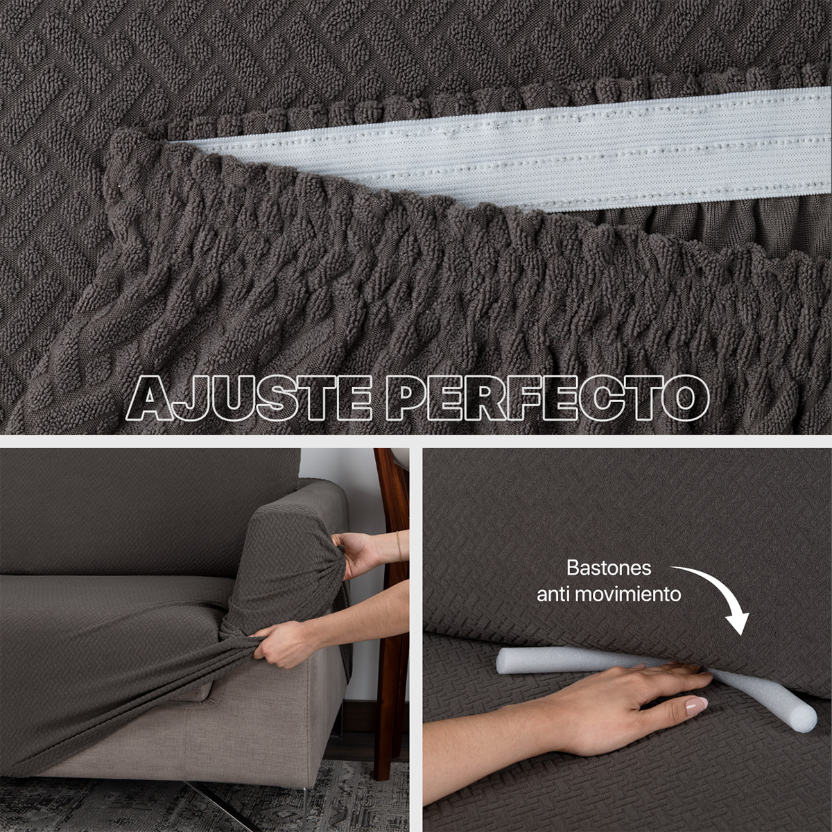 Foto 6 pulgar | Juego Protector Cubre Salas Real Textil Elástico Gris Oxford Oscuro Ajustable 3 Piezas
