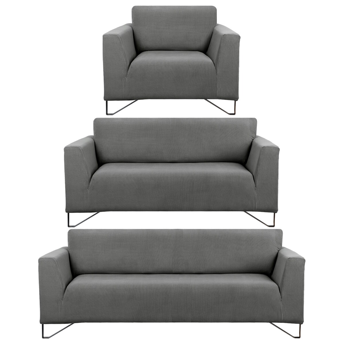 Juego Protector Cubre Salas Real Textil Elástico Gris Oscuro Ajustable 3 Piezas $1,199