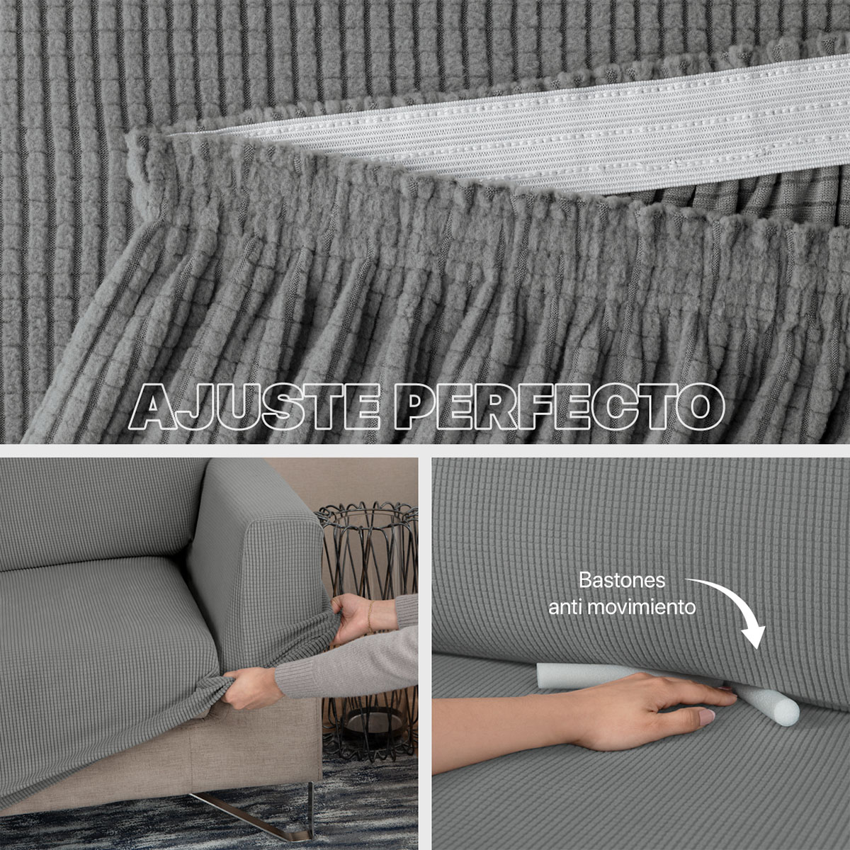 Foto 6 pulgar | Juego Protector Cubre Salas Real Textil Elástico Gris Oscuro Ajustable 3 Piezas