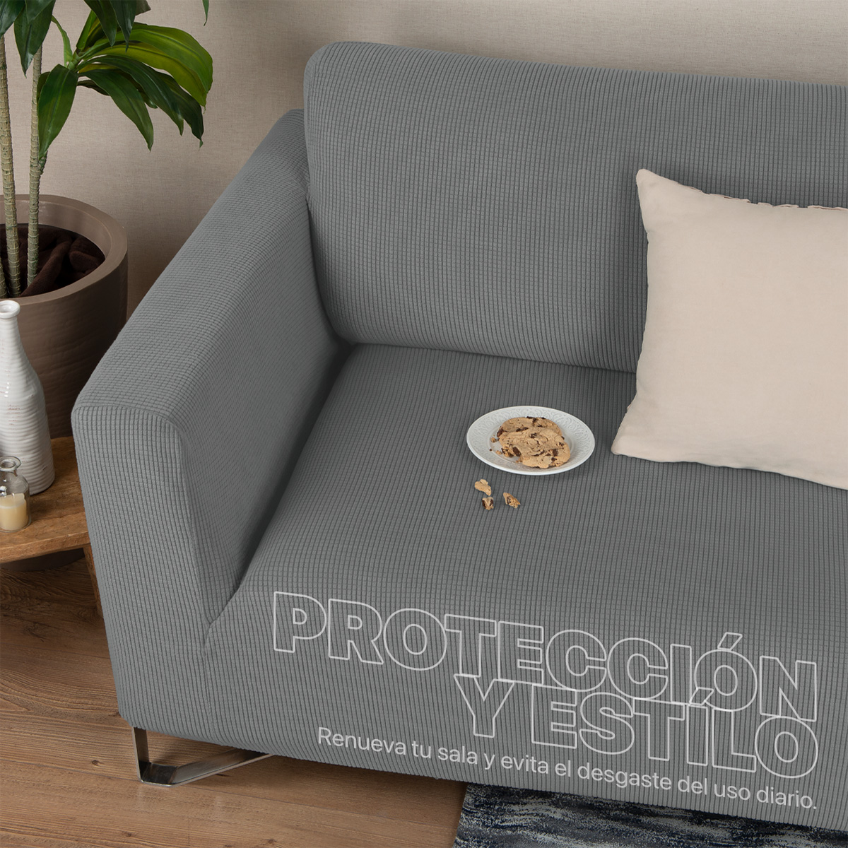 Foto 6 | Juego Protector Cubre Salas Real Textil Elástico Gris Oscuro Ajustable 3 Piezas